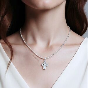 Swarovski Elegant AB crystal and Swarovski pearl Cross Pendant Necklace